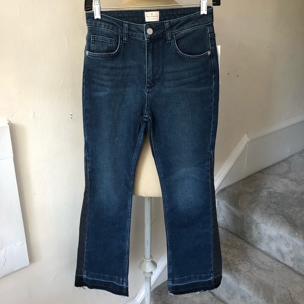French Connection Womens Raw Hem Side Stripe Kick Crop Stretch Jeans NWT Size 2